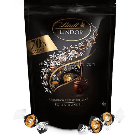 亚马逊海外购：Lindt 瑞士莲 Lindor系列 70%特浓黑巧克力80颗（共1000g），直邮含税到手￥170.38