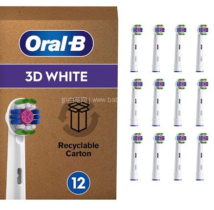 亚马逊海外购：Oral-B 欧乐B 3D White 美白型电动牙刷刷头*12支，凑单直邮含税到手￥186.3