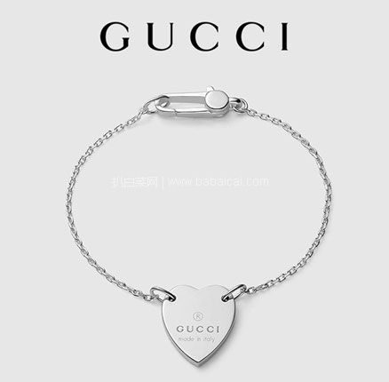 销量第一，GUCCI 古驰 意大利产 心形吊坠925银手链   17cm，直邮含税到手￥1027.38