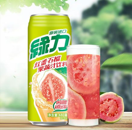 台湾生产 绿力 红番石榴果蔬汁饮料 480ml*6听  双重优惠后￥28.92元包邮（返5元卡后，折合￥4.82元/听）