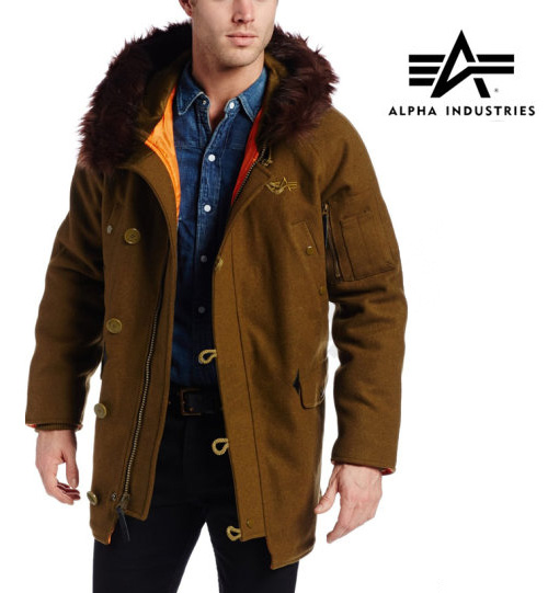 断码5折，Alpha Industries Treaty 阿尔法 羊毛呢男式保暖大衣（原价$225，现5折）$111.79