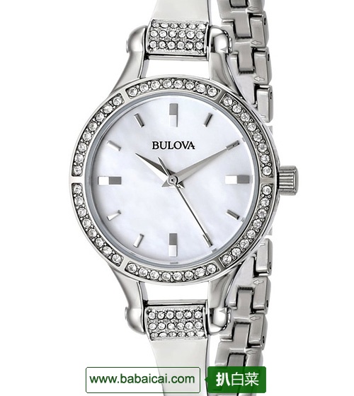Bulova 宝路华 珍珠母贝表盘 水钻手镯式女表（96L128）史低$98.8