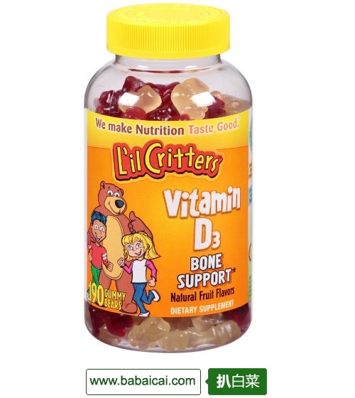 适合凑单：L’il Critters 小熊糖维生素D 190粒 $8.95