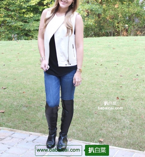 Franco Sarto 真皮拼接 女式及膝长靴,公码8折后0.04