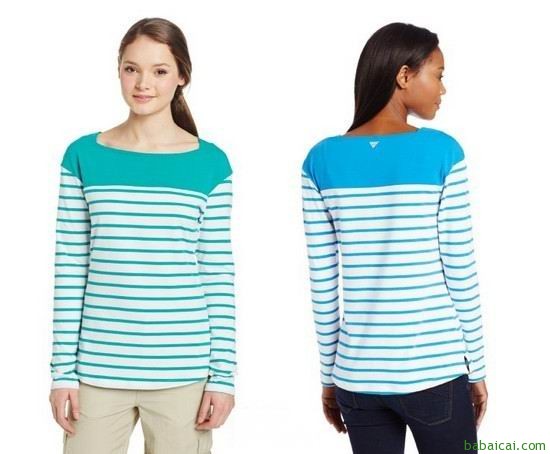 白菜！Columbia哥伦比亚女士条纹长袖T恤（速干+防晒）原价$45,特价$15.75