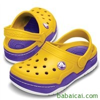 历史新低！活力风潮系列！Crocs卡骆驰前锋小克骆格儿童洞洞鞋14301黄紫拼色款特价$22.30