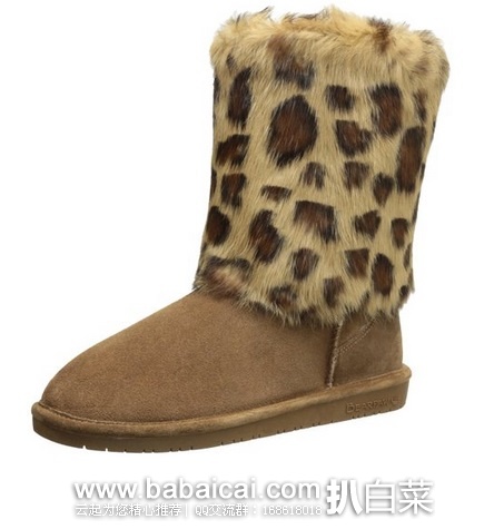 BEARPAW 熊掌 2014新款 Keely 真皮兔毛豹纹女式雪地靴 原价$120 现新低特价$65.02