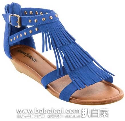Minnetonka 迷你唐卡 女款3层流苏小坡跟凉鞋 原价$64.95，现4.2折售价$27.06，新低