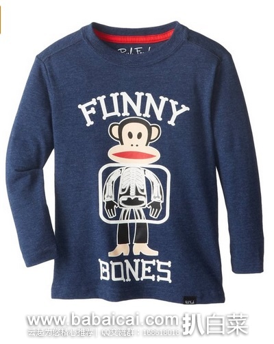 Paul Frank 大嘴猴 有趣的骨骼图案 2-6岁 男童长袖T恤特价仅$12.83，直邮无税