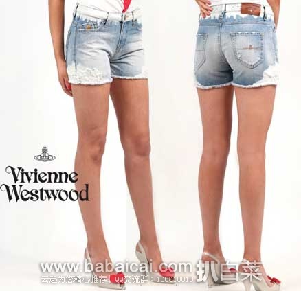 Vivienne Westwood 西太后 女士纯棉水洗磨白牛仔短裤 原价$245，现2折售价$49