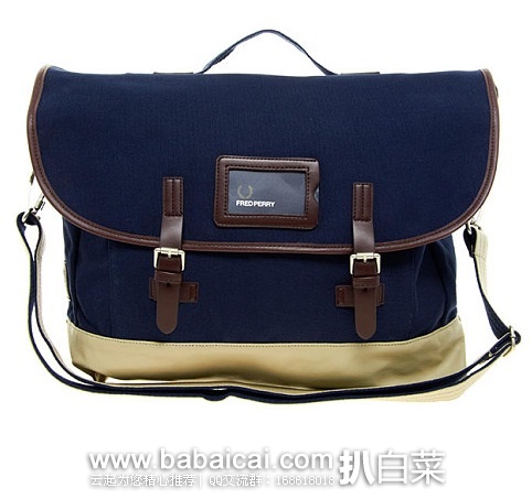 Fred Perry 男士Satchel经典帆布包原价$145,现史低$60.66,直邮无税