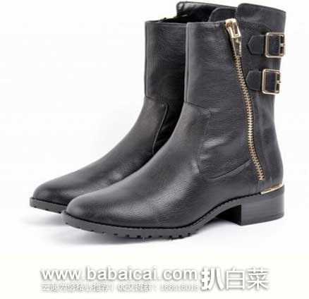 Calvin Klein 女士 斜拉链真皮平底短靴 原价$159，现3.9折售价$62.25