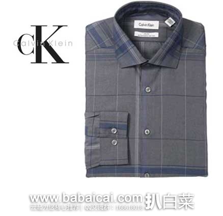Calvin Klein  男士 全棉免熨修身衬衫 原价$75，现3.1折售价$23.56