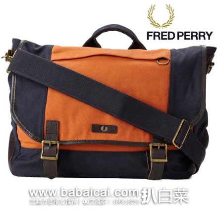 Fred Perry 弗莱德·派瑞 男士 经典邮差包款式涂蜡帆布包 原价$225，现3.6折售价$80.71
