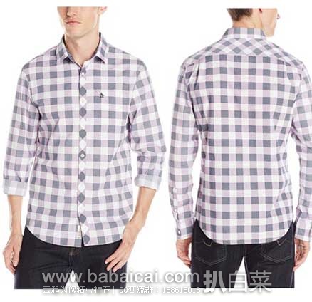 Original Penguin 企鹅牌 男士纯棉方格条纹长袖衬衫 原价$89，现2.5折售价$22.34