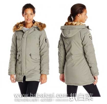 Alpha Industries 阿尔法  女士 Slim-Fit修身版防水防寒大衣 原价$200，现4.9折售价$99.4