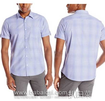 Calvin Klein 男式 Large Ombre Plaid 短袖纯棉衬衫(原价$69.5，现4.3折$29.99)，公码8折后实付$23.99