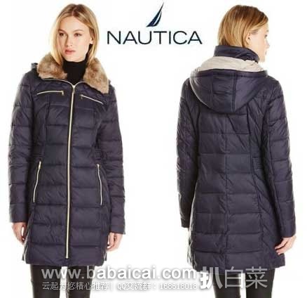 Nautica 诺帝卡 女式中长款连帽保暖棉服 原价$200，现3折售价$58.81