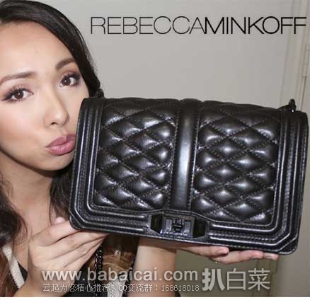 Rebecca Minkoff 瑞贝卡·明可弗 女士 Love系列 真皮菱格纹链条单肩斜跨包 原价$295，现8折售价$236