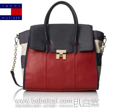 Tommy Hilfiger 汤米希尔费格 女式真皮手提斜挎包 原价$178,现4.2折售价$74.43