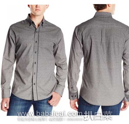 Vince Camuto 男士 纯棉固定小领扣条纹格子衬衫  原价$95，现2.3折售价$22.12