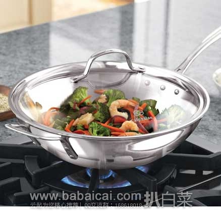 Calphalon 卡福莱 Triply系列 12英寸带盖不锈钢炒锅 原价$150，现3.9折售价$59.99