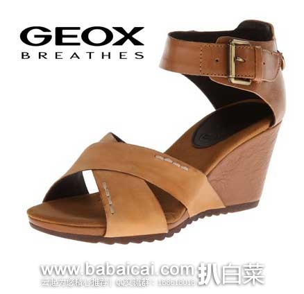 GEOX 健乐士 Alias 女式真皮坡跟凉鞋 原价$160，现3折售价$48
