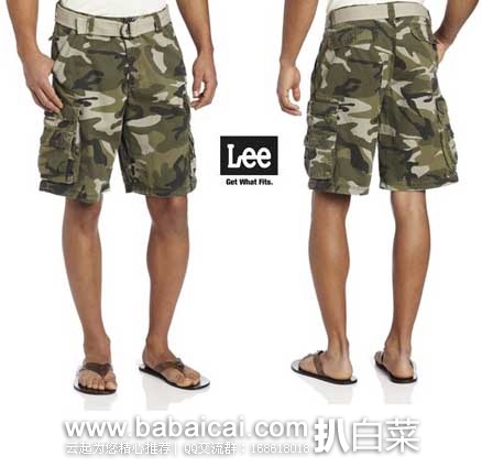 销量第一，LEE李牌 Dungarees 男式全棉休闲短裤（附送腰带）(原价$58，现4.5折$25.9)，公码8折后实付$20.72