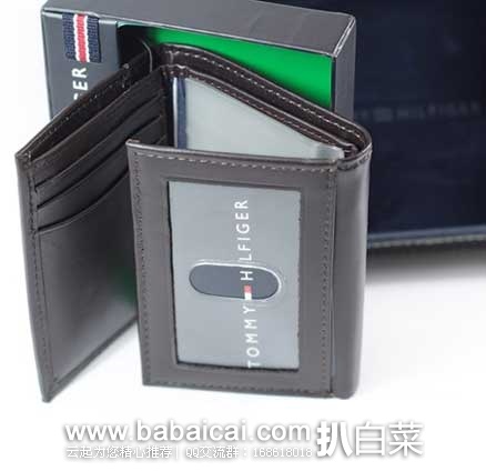Tommy Hilfiger 汤米·希尔费格男士三折真皮钱包(原价$42，现5.7折$23.82)，公码8折后实付$19.06