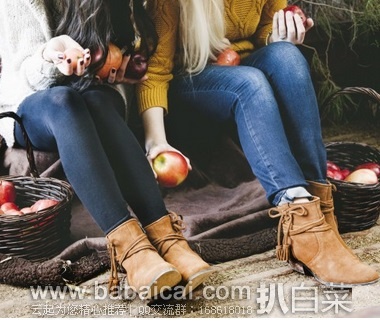 6PM：Minnetonka 迷你唐卡 流苏吊坠粗跟短靴 原价$100，现史低$39.99，到手￥335，两色可选