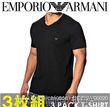 Emporio Armani 安普里奥·阿玛尼 男式 全棉V领短袖T恤 3件装（原价$39.5，现7.7折$30.53），公码8折后实付$24.42
