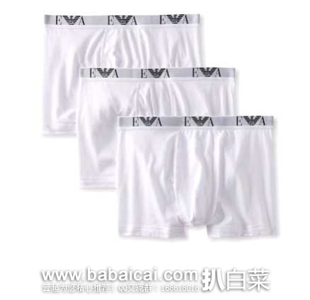 Emporio Armani 安普里奥·阿玛尼 男式 平角内裤鹰标 3件套 （原价$39.5，现5.8折$23.19）,公码8折后实付$18.55