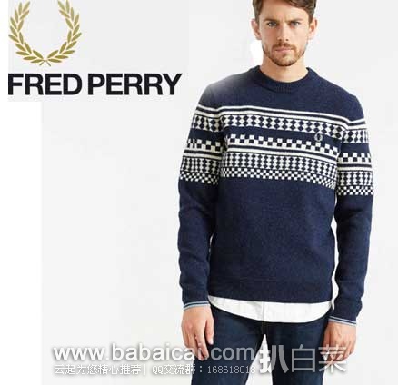 Fred Perry 弗莱德·派瑞 男式圆领羊毛衫（原价$190，现5折售价$95.91），公码8折后$76.73，2色可选