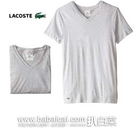 Lacoste 法国鳄鱼 Essentials Cotton 比马棉材质 男式V领T恤3件装（原价$42.5，现8.4折$35.98），公码8折后实付$28.78
