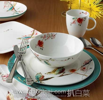 Lenox莱诺克斯Simply Fine Chirp 啁啾餐盘四件套  原价$143，现6.9折售价$99.95