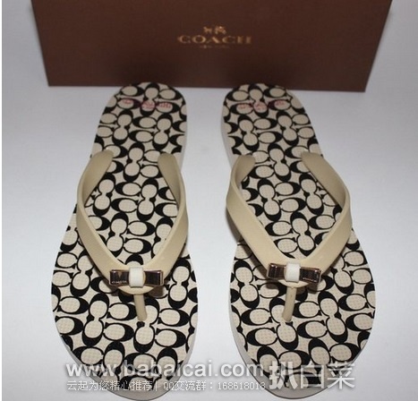 6pm：COACH蔻驰Amel大C纹女士人字拖 特价$21.99，到手仅￥192
