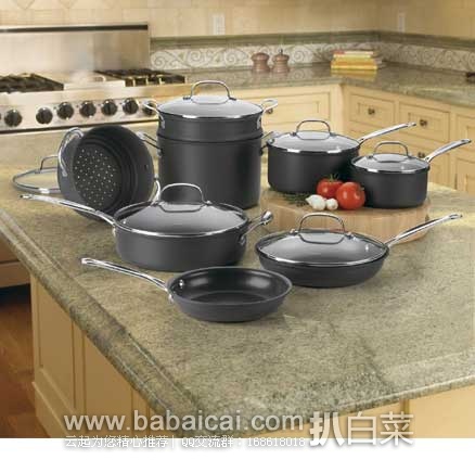 Cuisinart 美膳雅 66-14  Chef’s Classic 主厨经典 不粘硬质阳极氧化（14件套锅套装）  原价$540，现3.2折售价$173.99，近期低价