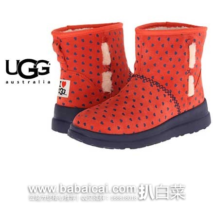 6PM：I HEART UGG 系列 UGG Kisses Mini 少女款雪地靴  原价$119.95，现4折售价$47.98