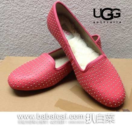 6PM：UGG 女士 铆钉真皮 耐磨防滑平底鞋  原价$140，现3折售价$42