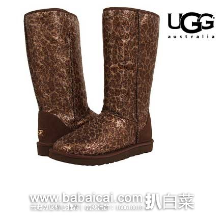 6PM：UGG Classic 女款  超奢华豹纹亮面长筒雪地靴 原价$210，现3.3折售价$69.99