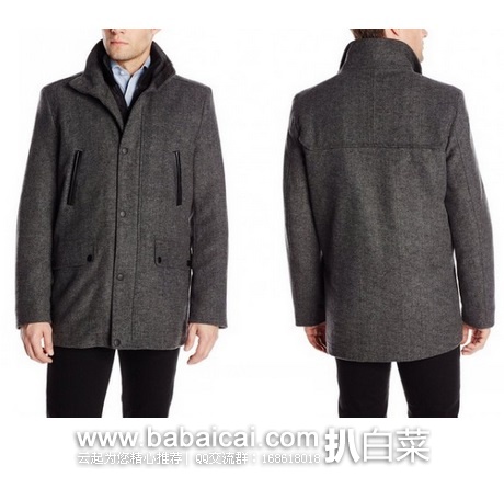Kenneth Cole 男士羊毛混纺大衣 原价$250,现历史低价2.4折$61.25