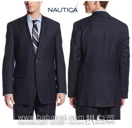 Nautica 诺帝卡 男士 羊毛混纺西装外套 （原价$325，现1.8折售价$59.94），公码75折后实付$44.95