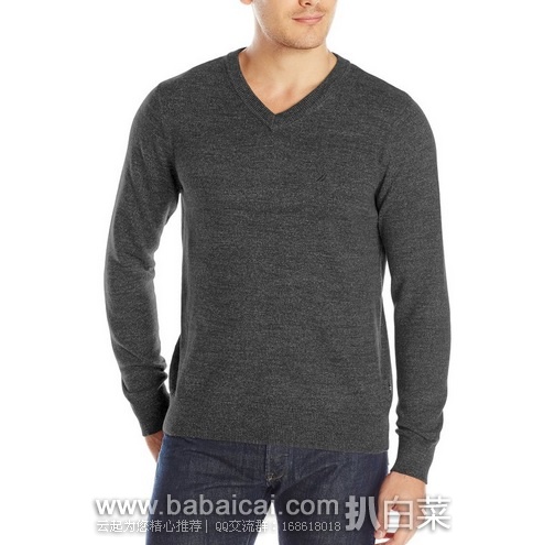 Nautica 诺帝卡 Mid Weight 男士纯棉V领针织衫 原价$70,现$24左右,直邮无税,到手¥192