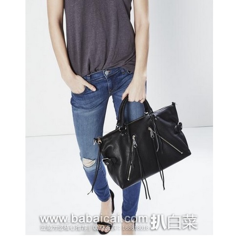 好包好价!Rebecca Minkoff 瑞贝卡明可弗 大号 柔软荔枝纹真皮流苏机车包 原价$425,现$$198.84,直邮免运费,到手¥1416