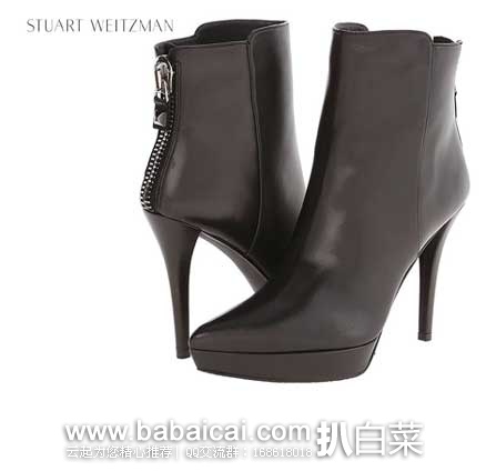 6PM：Stuart Weitzman 斯图尔特·韦茨曼 Mizzip 女士真皮尖头细高跟短靴 （原价$545，现售价$272.99），公码85折后实付$232.04