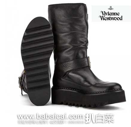 Vivienne Westwood 西太后 女士  厚实松糕波浪底 中高筒牛皮 机车靴   （原价$565，现3折售价$169.5），公码8折后实付$135.6，新低
