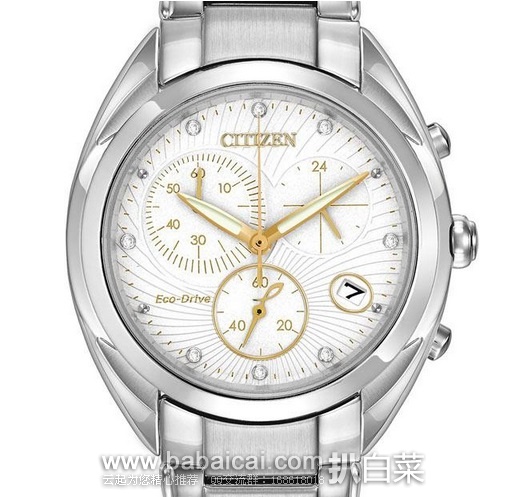 大白菜！Citizen 西铁城 FB1390-53A 女款光动能三眼计时水晶镶嵌防水时尚腕表 原价$425，现抽风价$102，直邮含税到手仅￥806
