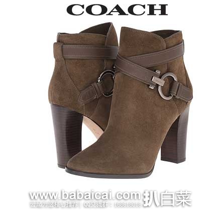 6PM：COACH 蔻驰 女士真皮粗跟短靴  （原价$275，现4折售价$109.99）， 公码9折后实付$98.99