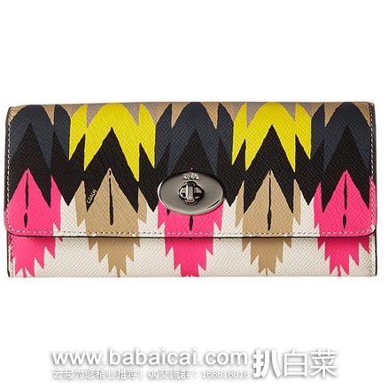 6pm：COACH 蔻驰 印花真皮信封式长款钱包 还附送支票夹 现$104,99公码9折后4折历史新低$94.49，到手￥660 国内￥2950