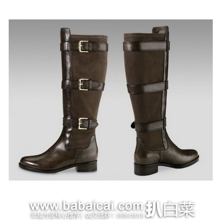 6pm：Cole Haan 可汗 女士真皮长筒靴 原价$378，现1折历史新低$37.8，到手￥370